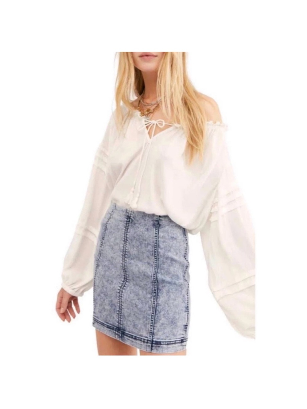 Free People Light Blue Acid-Wash Mini Skirt